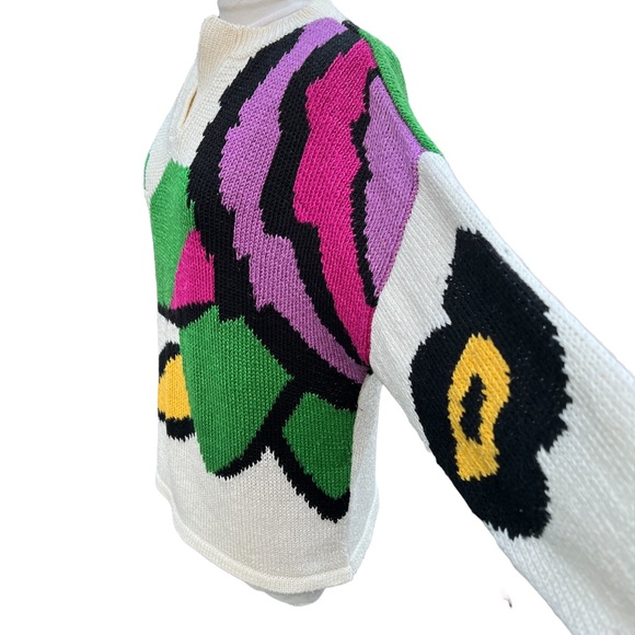 VINTAGE HAND LOOMED Sweater Floral Design Excellent Pre-Owned Condition Medium - Picture 4 of 10